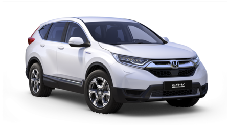 Vue de trois quarts avant du Honda CR-V Hybrid.