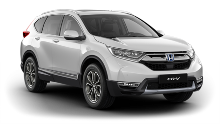 Vue de trois quarts avant du Honda CR-V Hybrid.